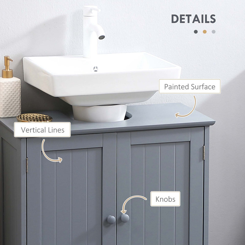 Gray MDF Pedestal Under Sink Bathroom Cabinet with Shelf