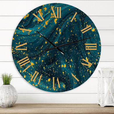 Dark Blue Marble With Golden Glitter - Modern wall clock