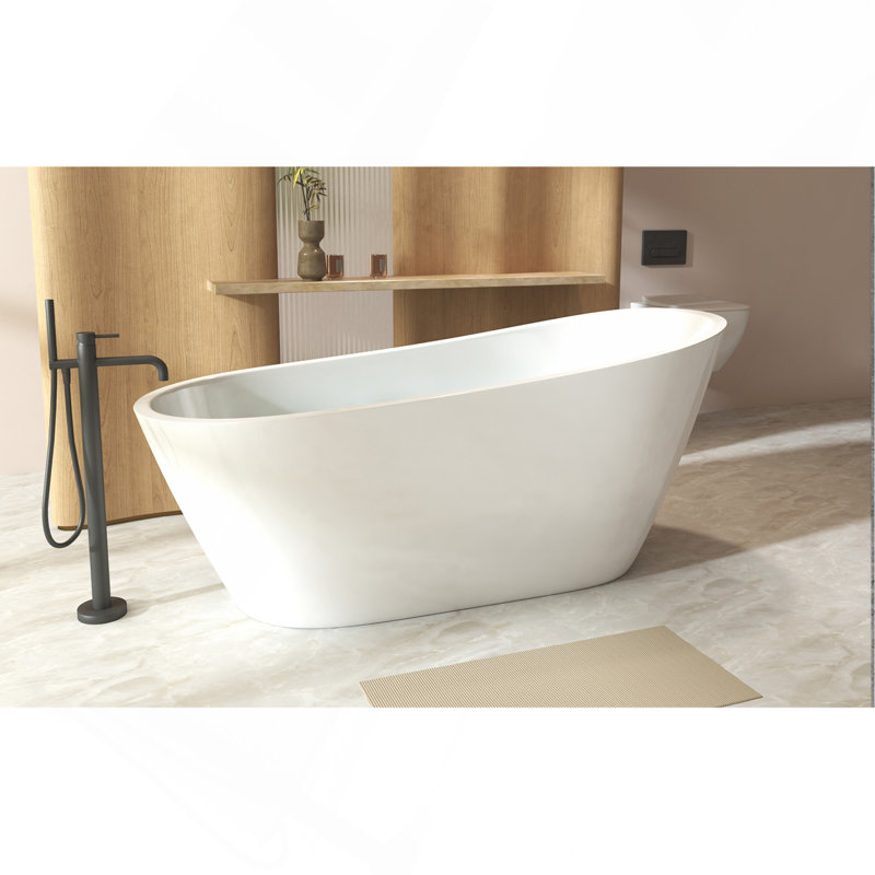 Baignoire autoportante de forme spéciale 67 po: finition blanc brillant, trop-plein chromé et bonde escamotable, certifiée Cupc