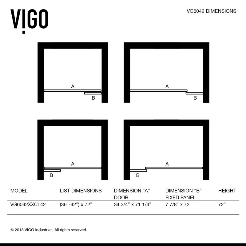 VIGO Pirouette 42'' x 72'' Pivot Frameless Shower Door & Reviews | Wayfair