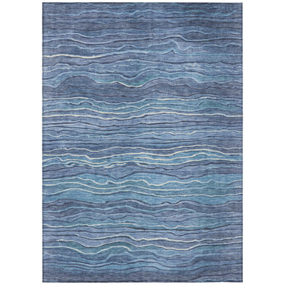 8' X 10' Denim Blue And Sky Blue Abstract Washable Indoor Outdoor Area Rug