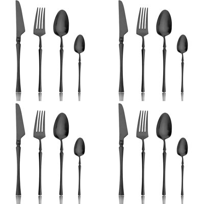 Ensemble de couverts 16 pièces en acier inoxydable à finition mate avec poignées uniques, coutellerie durable 18/10 pour un usage quotidien, va au lave-vaisselle