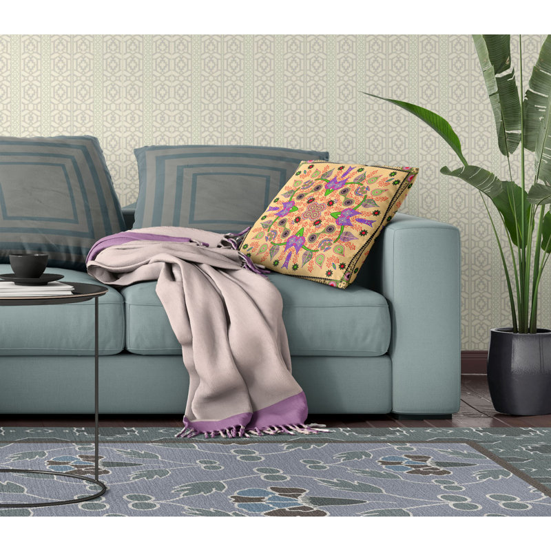 Paisley Outdoor Reversible Throw Pillow, Beige/Purple/Green, 16" x 16"