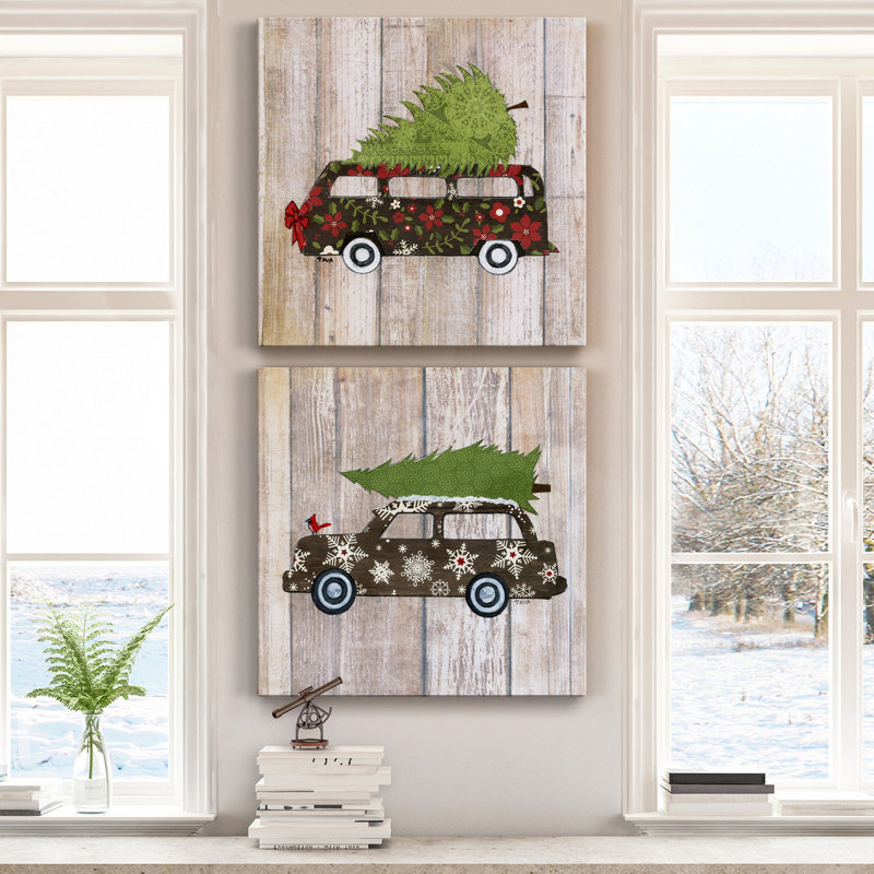 Classic Auto Christmas III - ensemble de 2 impressions sur toile tendue, H 40 po x l 80 po x P 1 po