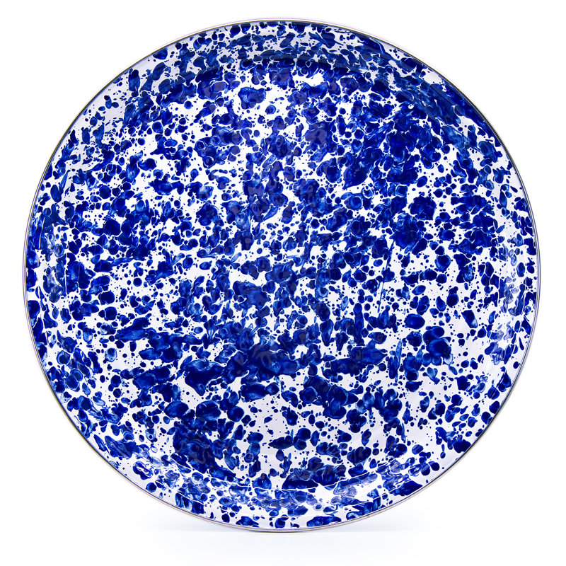 Golden Rabbit Enamelware Serving Trays, Large 20" Tray, Cobalt Swirl