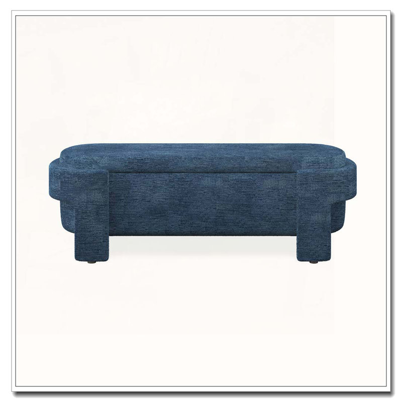 Banc rembourré en lin avec grand espace de rangement, Bleu
