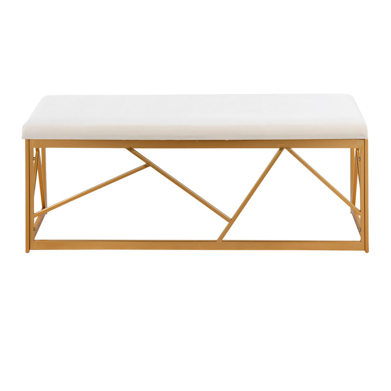 Banc en métal Glam en acier et velours, Blanc