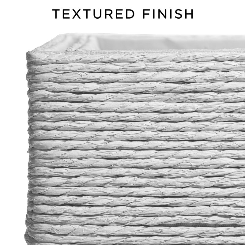 Ensemble de 4 paniers empilables en corde de papier tissé, blanc, Blanc