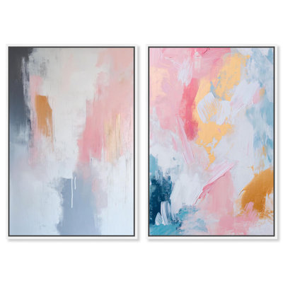 Enigmatic Tones Diptych Canvas Print Sunset Pink Wall Decor Set by Art Remedy, Black Frame, 10 x 15