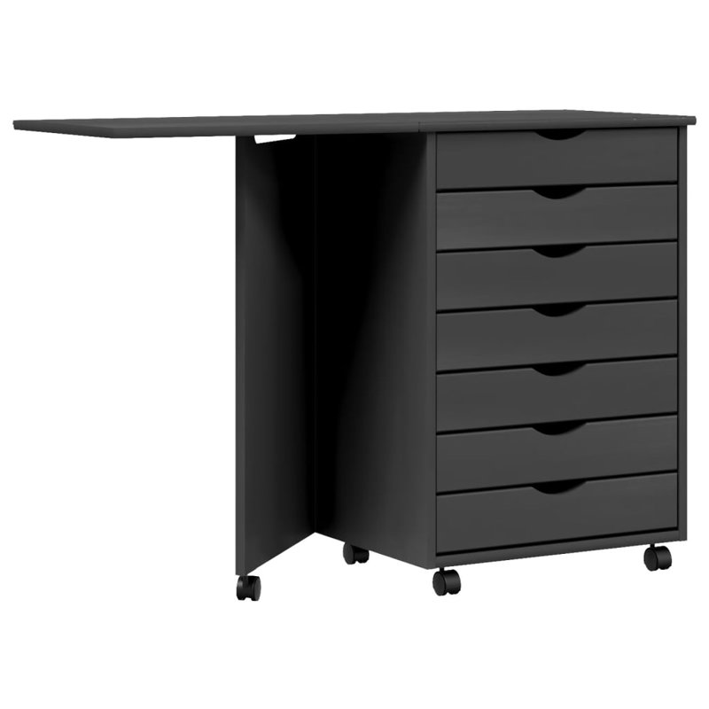 Jennavecia vidaXL MOSS 7-Drawer Chest with Desk & Wheels, Solid Pinewood, 41.5"x15.4"x29.3", Gray