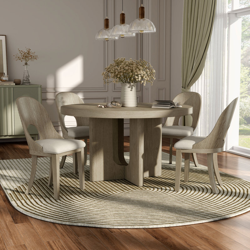Doloros Bart Round Dining Table Set, White Oak, 5 Pieces: Table, 4 Chairs