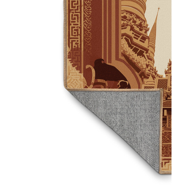 Machine Washable Paublo Bangkok Grand Palace Global Inspired Oriental Rug in Brown – LightBrown Binding, 5x8