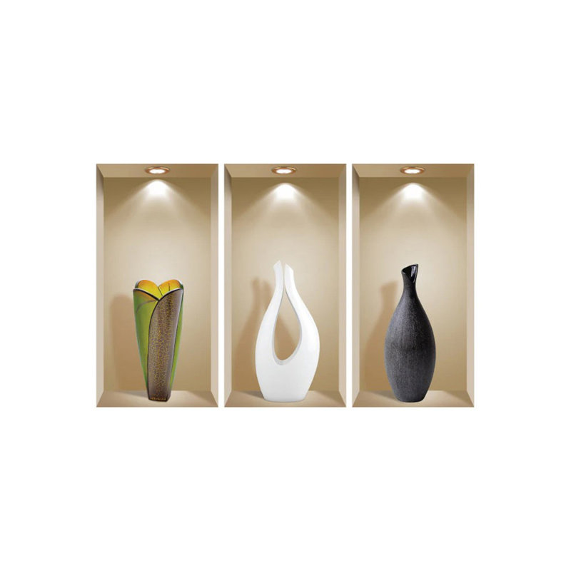 Décalcomanie 3D Niche 3D - 3 pièces | Facile à appliquer, superbes autocollants décoratifs pour la maison et le bureau