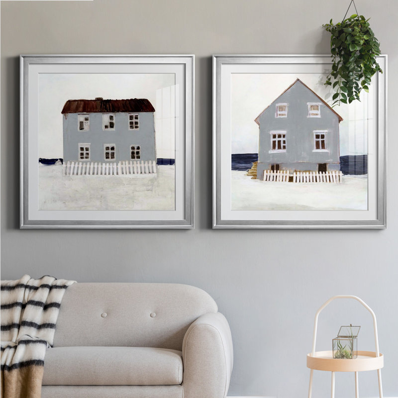 Beach Hut I Beach Hut I - ensemble de 2 cadres photo, H 30,5 po x l 61 po x P 1,5 po, Papier avec cadre argenté, Blanc