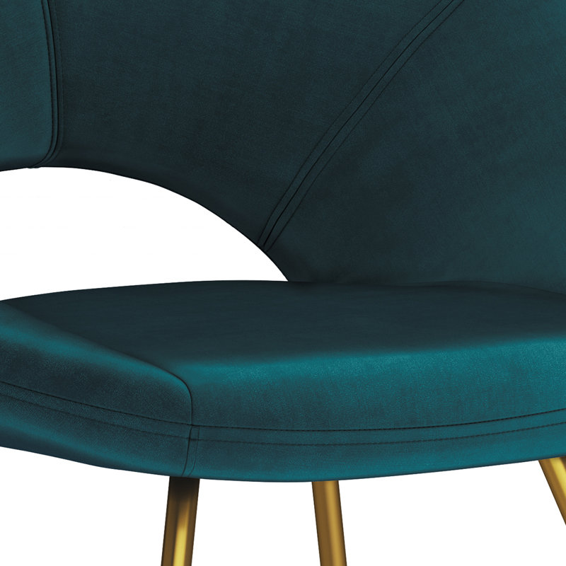 Barrett 25"W Upholstered Velvet Contemporary Accent Chair with Curved Back and Gold Metal Base, Teal Velvet