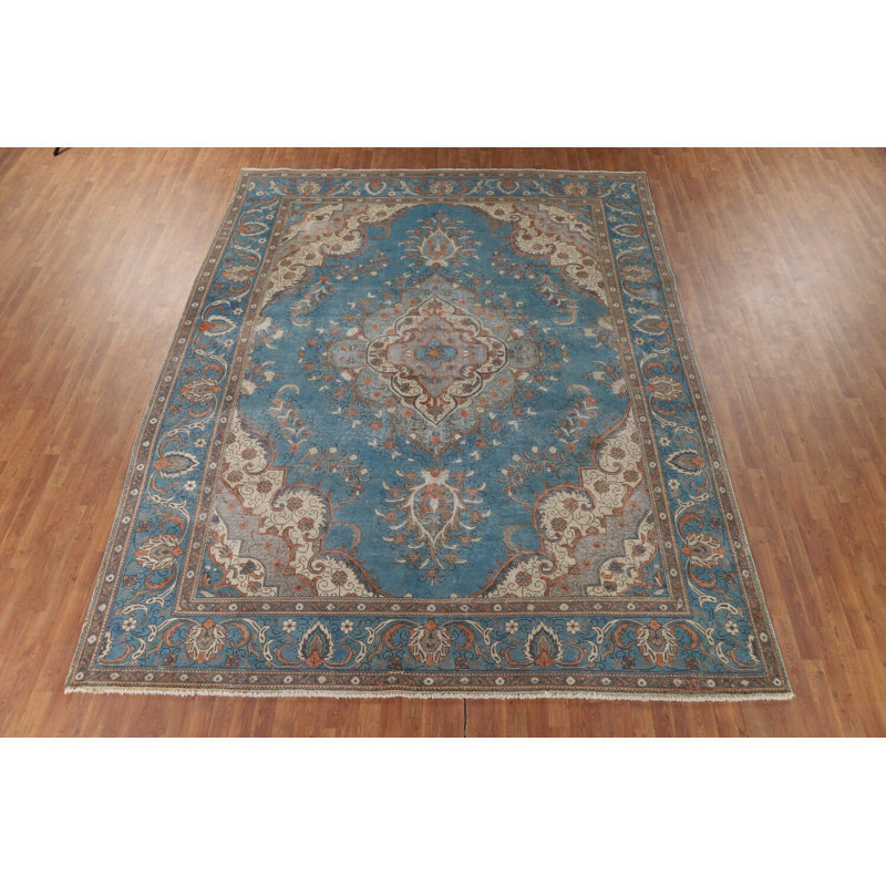 Tapis bleu délavé traditionnel 10 x 13