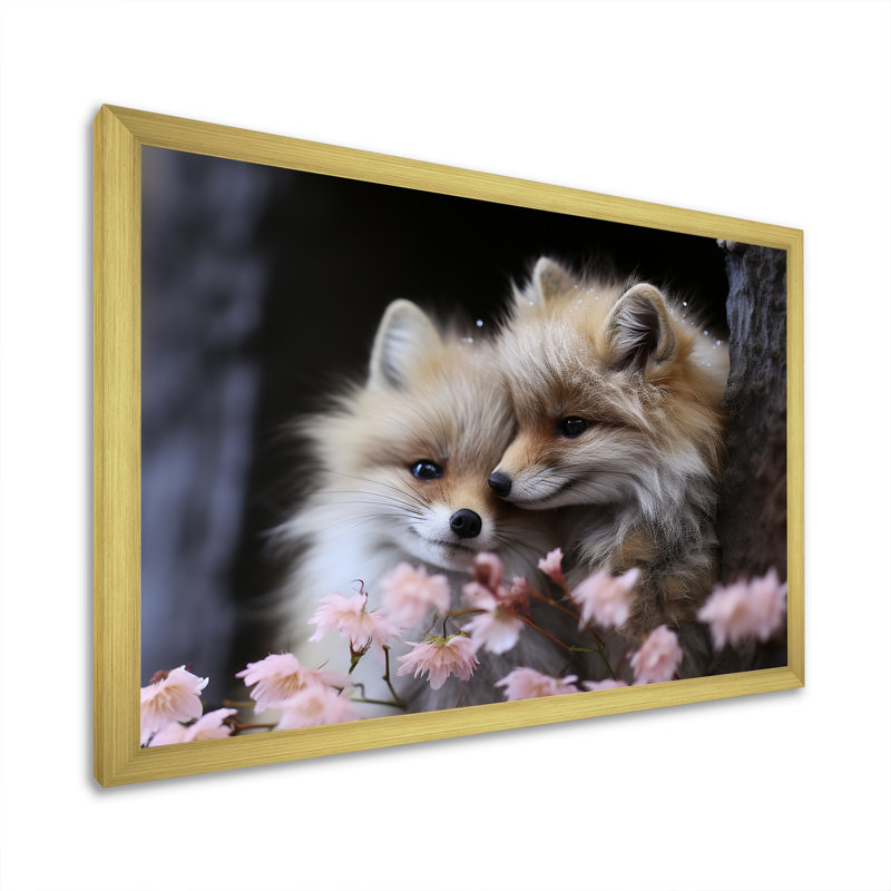 «Springtime Foxs Gaze I», art mural animal, Cadre doré à coins fermés, H 16 po x l 32 po x P 1 po