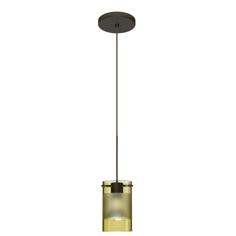 Luminaire suspendu à cylindre simple 1 lumières Marysville, Transparent / givré, Bronze, DEL