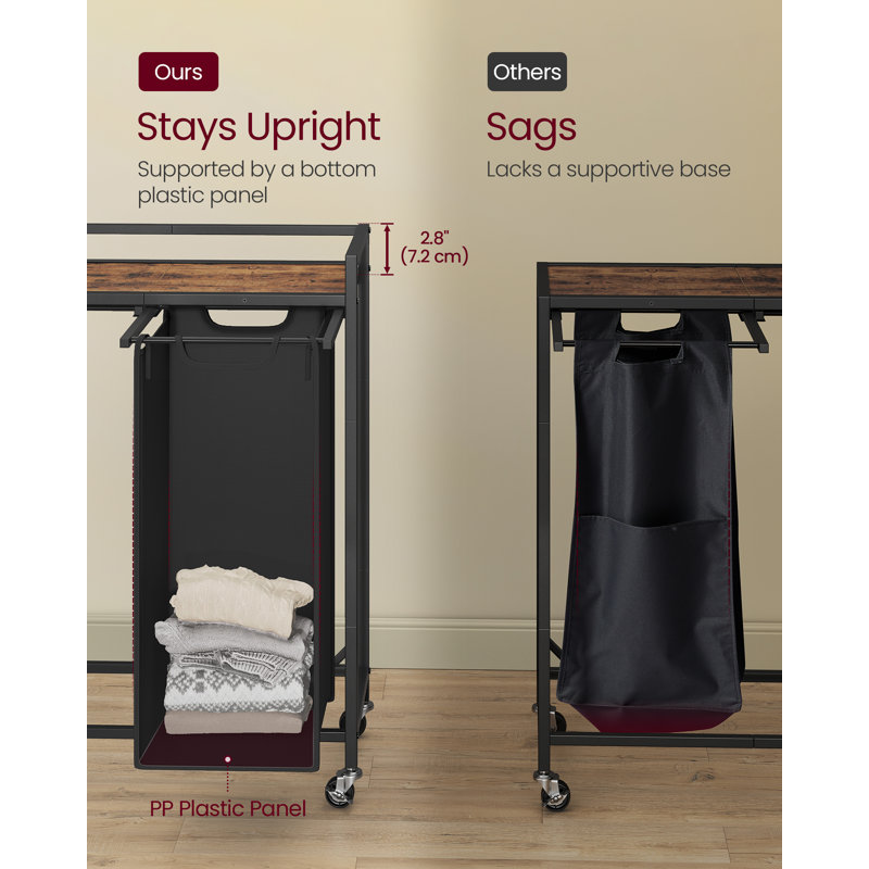 Trieur de linge, 29 gallons (110 L) Panier à linge avec 2 compartiments, chariot à roulettes, tablettes, sacs amovibles, poches