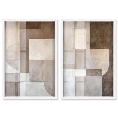 Modern Minimalist Abstract Duo Shadowbox Print Boho Wall Decor by Art Remedy, White Frame, 24 x 36