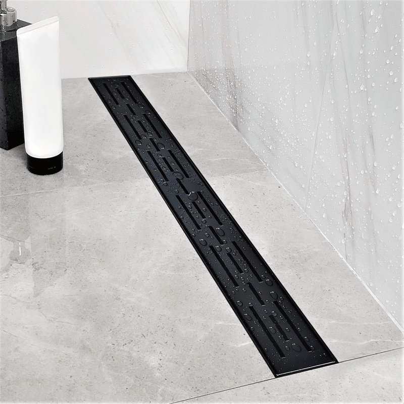 36 In. Stainless Steel Linear Shower Drain With Stripe Pattern Surface, Brushed Gold