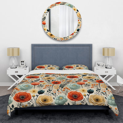 Ensemble de housse de couette Mid-Century Vintage Florals I - microfibre de polyester