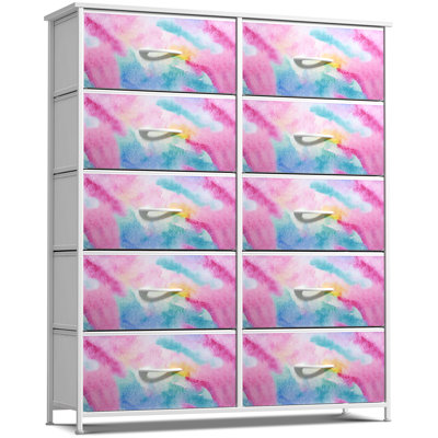 Sorbus 10 Drawers Dresser With Steel Frame And Fabric Bins In Watercolor Tie Dye