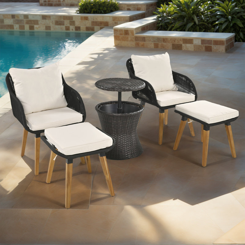 Ensemble de chaises de patio 5 pièces, ensemble de conversation avec table de bar en osier, repose-pieds, ensemble bistro d'extérieur pour porche, cour, balcon, bord de piscine