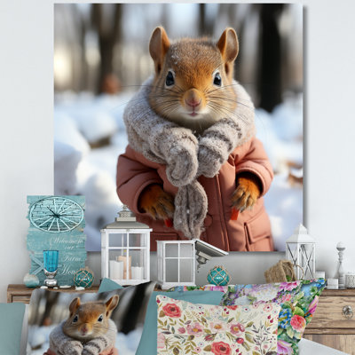 Mignon écureuil avec foulard dans la neige II - écureuil, art mural