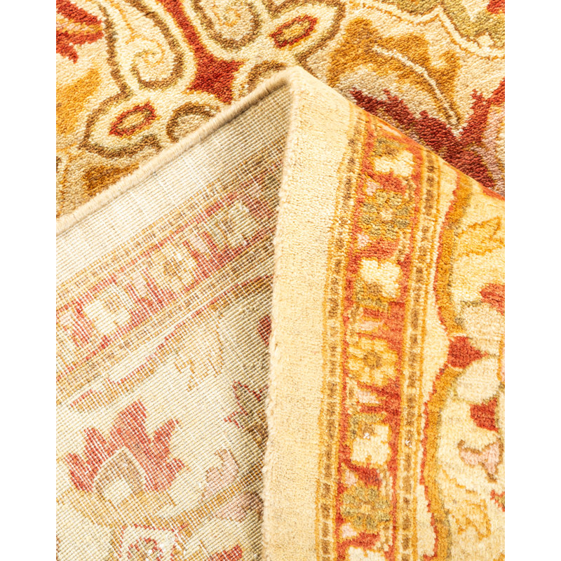 Tapis ivoire / orange / rouge noué à la main de conception unique 4 pi 2 po x 6 pi 1 po Uziah Mogul