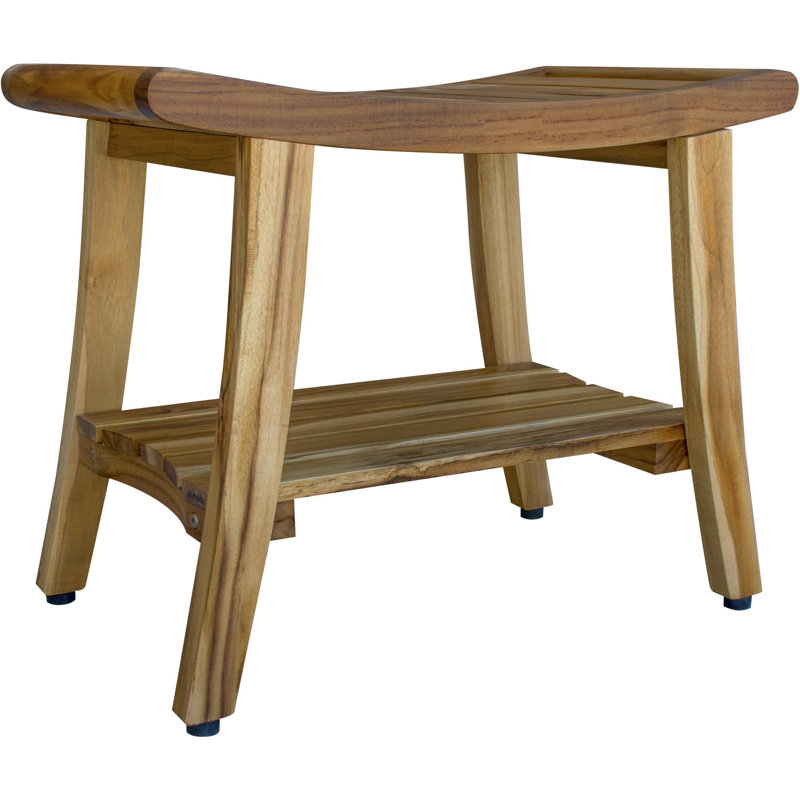 Banc de douche rectangulaire en bois massif avec tablette Ripley EcoDecors, H 20 po x l 24 po x P 14 po, Naturel