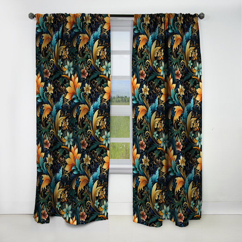 Motif botanique contemporain motif cachemire I - Rideau occultant - 1 panneaux, L 52 po x L 108 po
