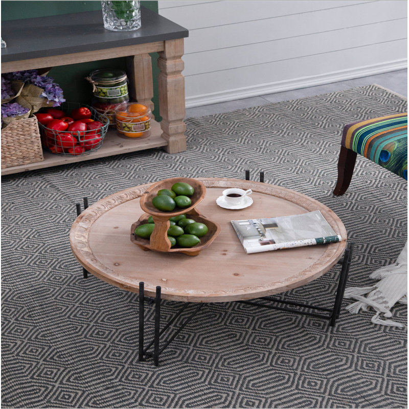 Table basse ronde en bois D32 "X 18" Farmhouse