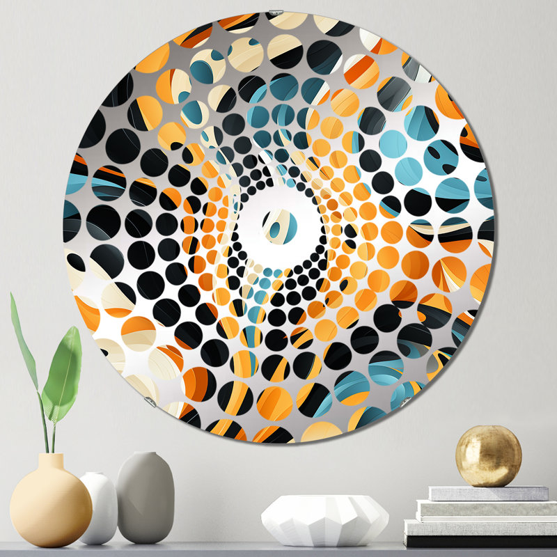 Retro Futurism In Orange And Blue Waves - Concentric Circles Decorative Mirror, 31.4" x 31.4"