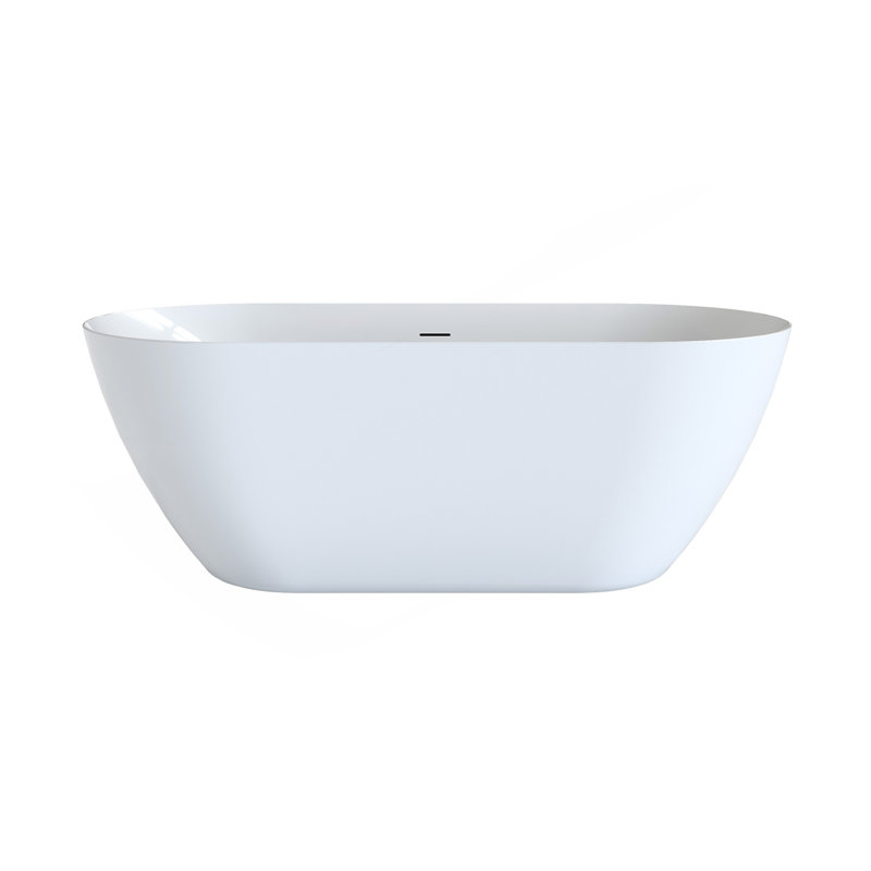 63" Acrylic Freestanding Bathtub, Oval Deep Soaking Bathtub With Center Pop-Up Drain & Integrated Overflow, Contemporary Stand Alone Bath Tub For Bathroom Spa Or Home Upgrade, Glossy White
