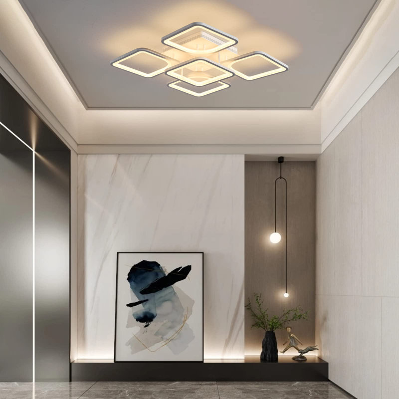 Plafonnier moderne à DEL Suruchi, 5 lumières à intensité variable avec télécommande, éclairage encastré en métal pour salon