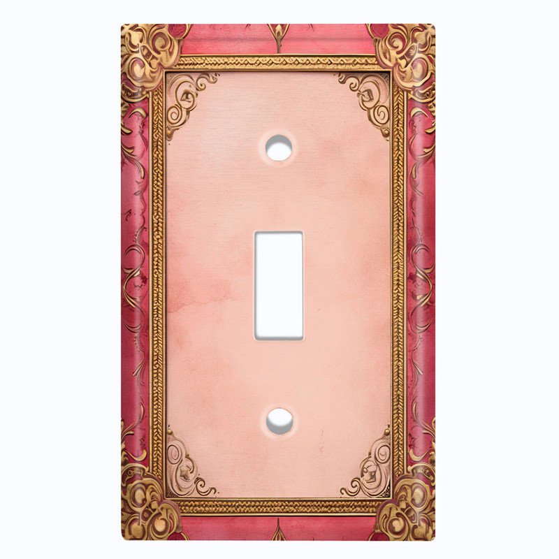 Couvercle de plaque d'interrupteur en métal; Bascule de taille standard 2 US - image imprimée d'un cadre floral rose