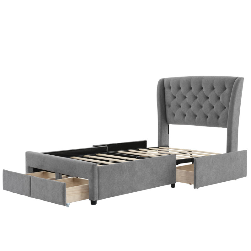 Laurentis Upholstered Storage Bed, Single (3')