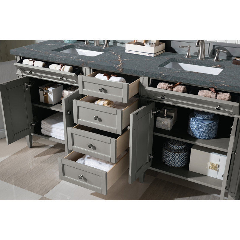 Meuble-lavabo double l 72 po Dussault, Gris urbain, Bleu Parisien, 8 po