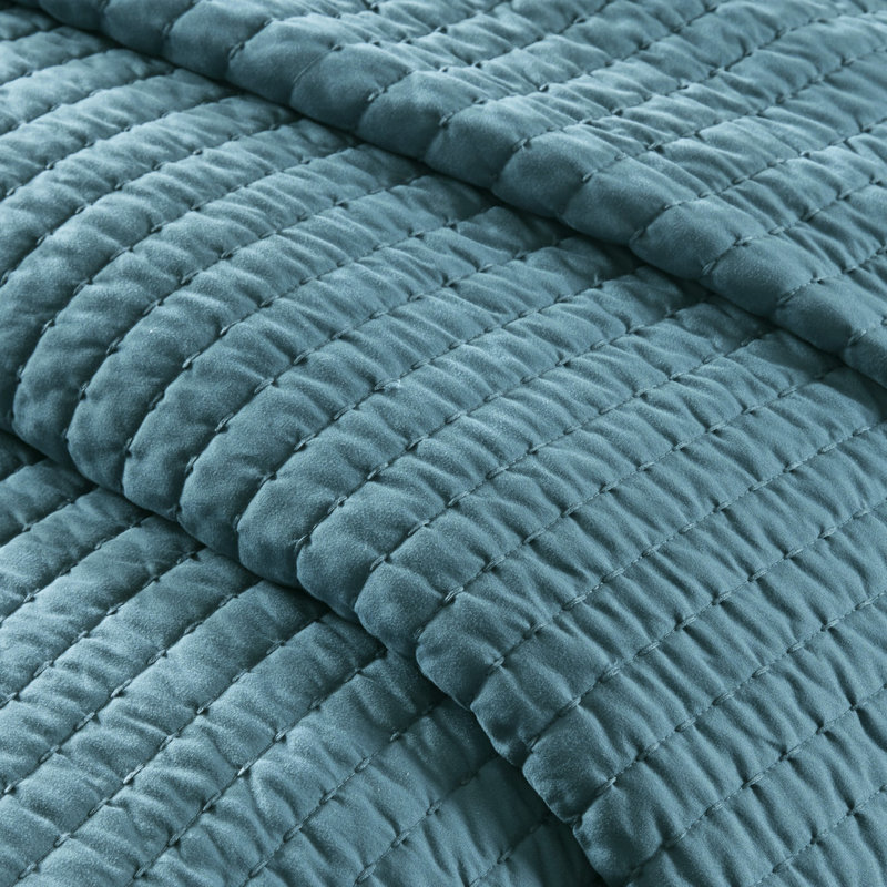 3 pièces de courtepointe bleu sarcelle pour lit double / grand lit - microfibre, rembourrage en coton, conception réversible, coutures décoratives, ajoute de la romance à la chambre à coucher, est livré avec et 2 taies décoratives rembourrées