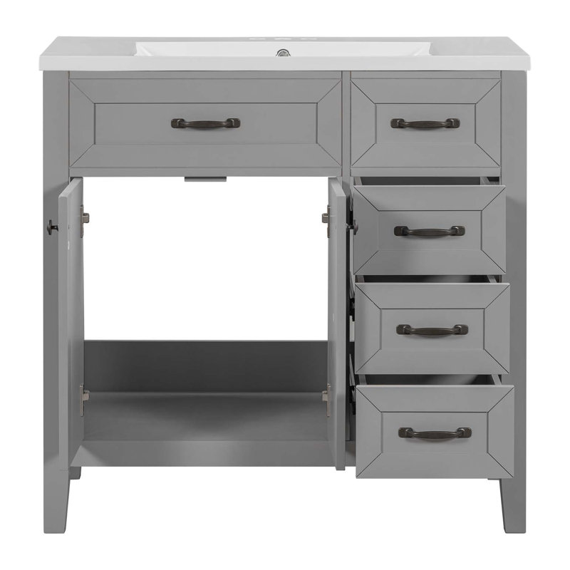 Ensemble de meuble-lavabo 36 po avec lavabo, armoire de salle de bain avec tiroirs, structure solide et panneau de fibres à densité moyenne