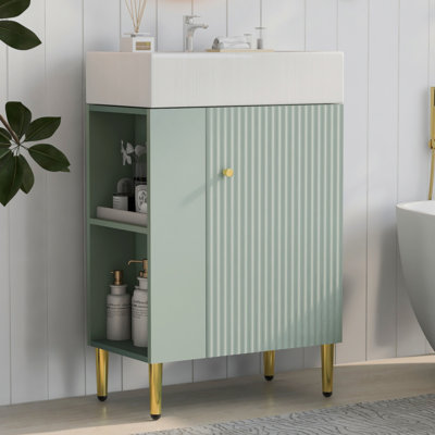 Meuble-lavabo simple 21,6 po, armoire combinée, meuble de rangement pour salle de bain, lavabo simple en céramique