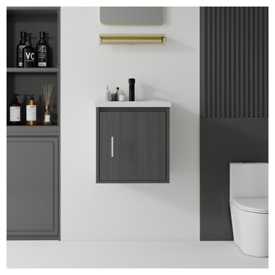 Meuble-lavabo flottant gris de 20 po avec lavabo et porte à fermeture en douceur