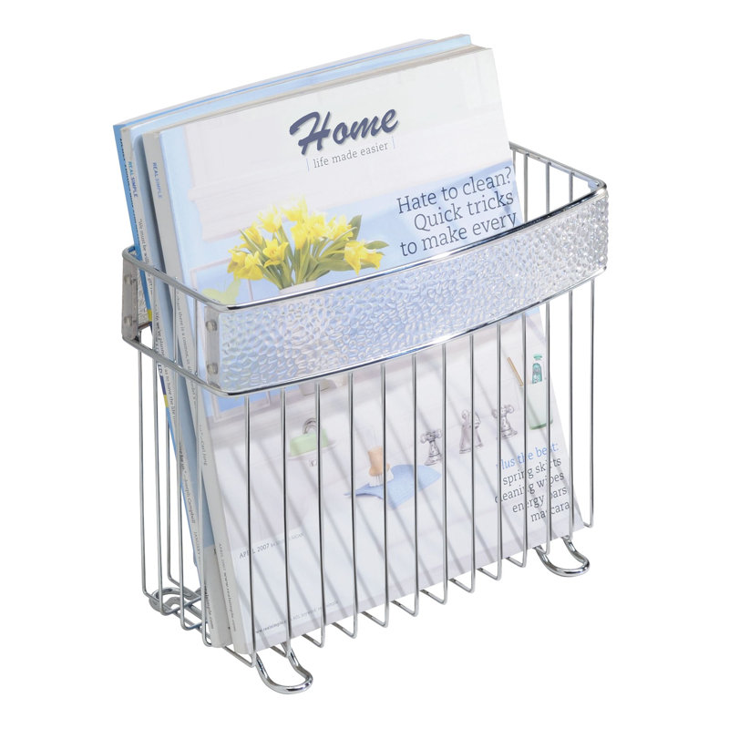 Silver Chrome Freestanding Magazine Holder with Plastic Panels