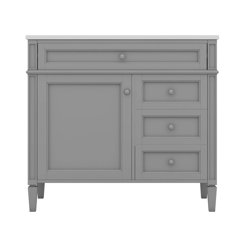 Meuble-lavabo 36 po avec armoire à pharmacie assortie, armoire de rangement moderne avec tiroirs, Gris/argent