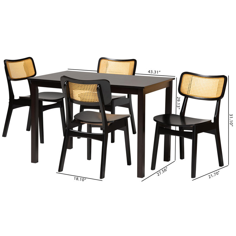 Ensemble repas pour 4 personnes Kells, Noir, Noir/naturel