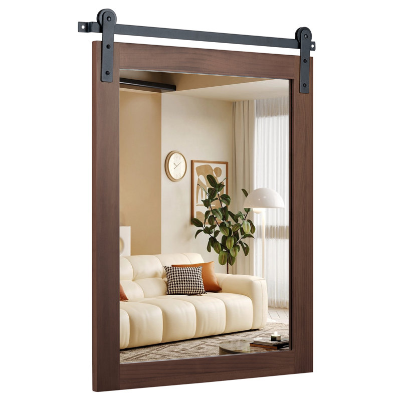 Blerta Solid Wood Frame Mirror, Walnut