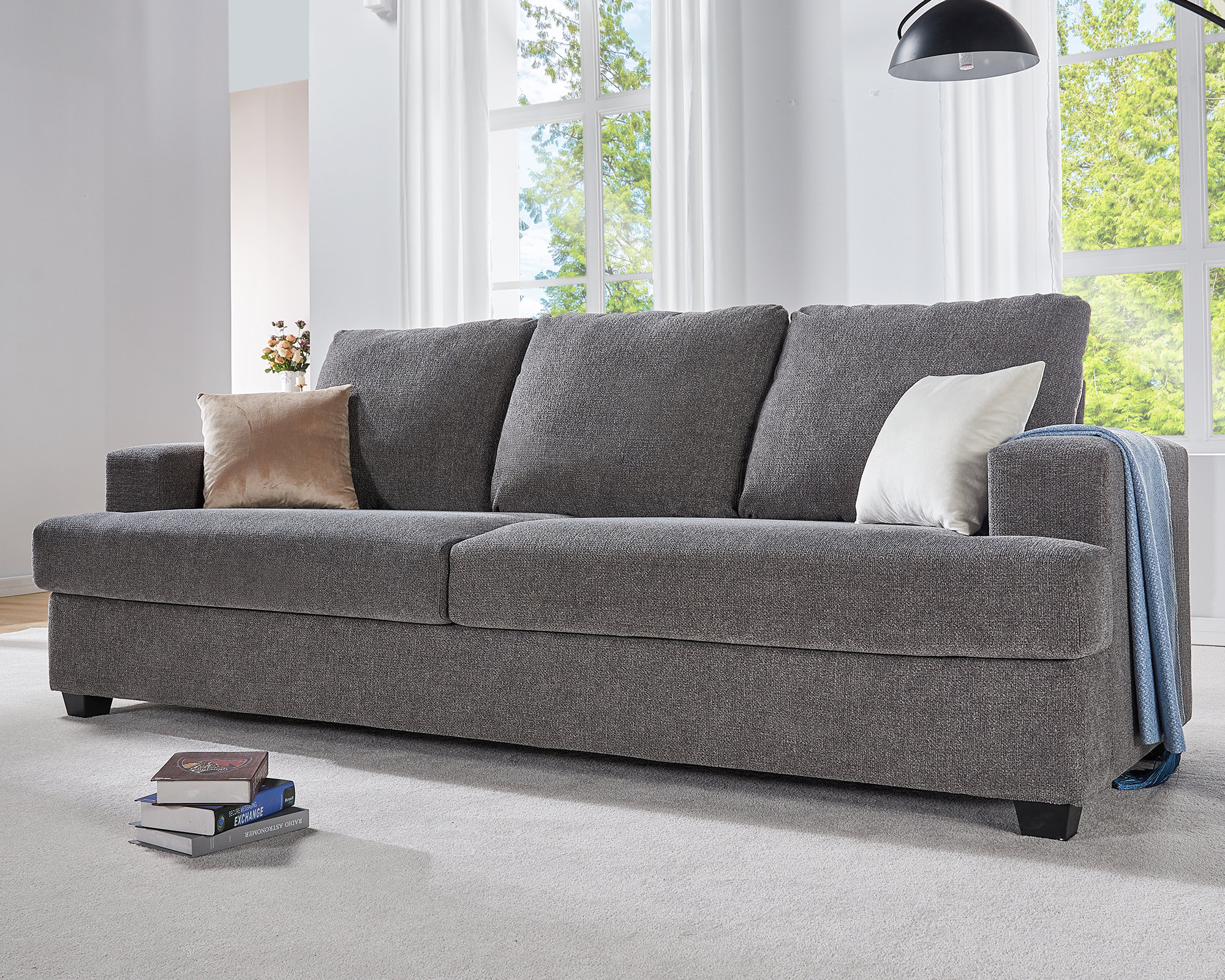 Amerlife Sofa, Deep Seat Sofa-Contemporary Sofa Couch, 97 Wide 3 Seater Sofa Amerlife Fabric: Gray