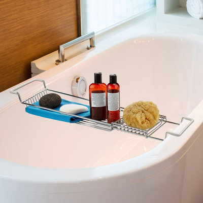 Plateau de baignoire de douche extensible en acier inoxydable au-dessus de la baignoire sur pattes