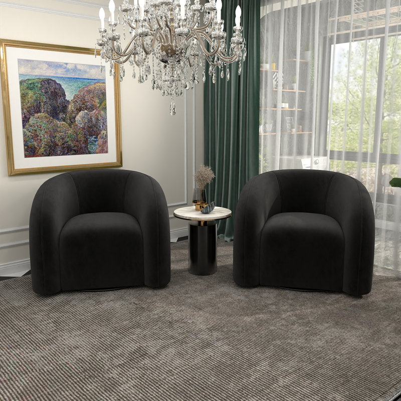 Briggette Upholstered Swivel Barrel Chair, Black